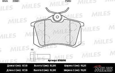 Miles E110010 - Brake Pad Set, disc brake www.autospares.lv