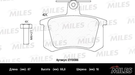 Miles E110086 - Тормозные колодки, дисковые, комплект www.autospares.lv