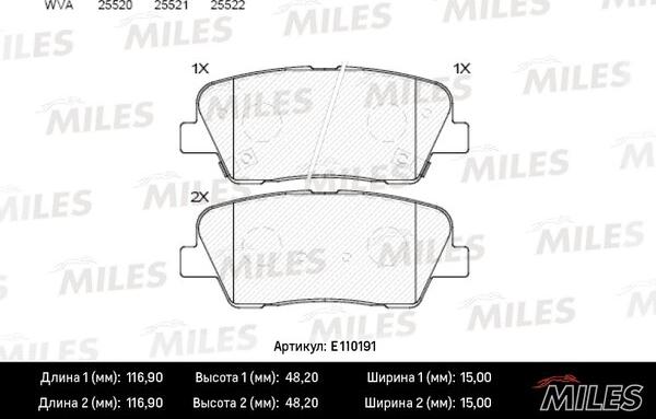 Miles E110191 - Bremžu uzliku kompl., Disku bremzes www.autospares.lv