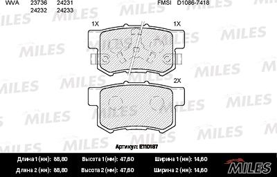 Miles E110187 - Тормозные колодки, дисковые, комплект www.autospares.lv