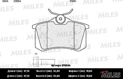 Miles E110134 - Brake Pad Set, disc brake www.autospares.lv