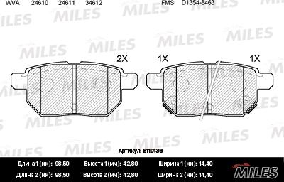 Miles E110136 - Brake Pad Set, disc brake www.autospares.lv