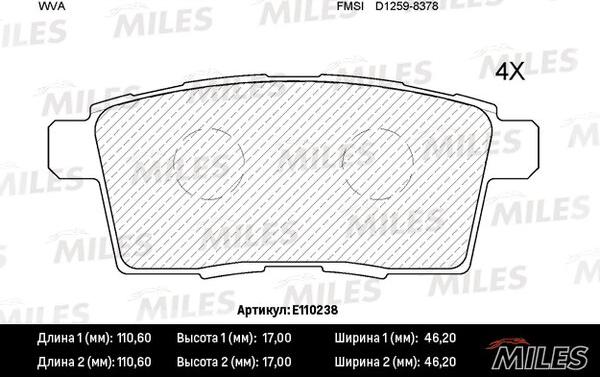 Miles E110238 - Bremžu uzliku kompl., Disku bremzes autospares.lv