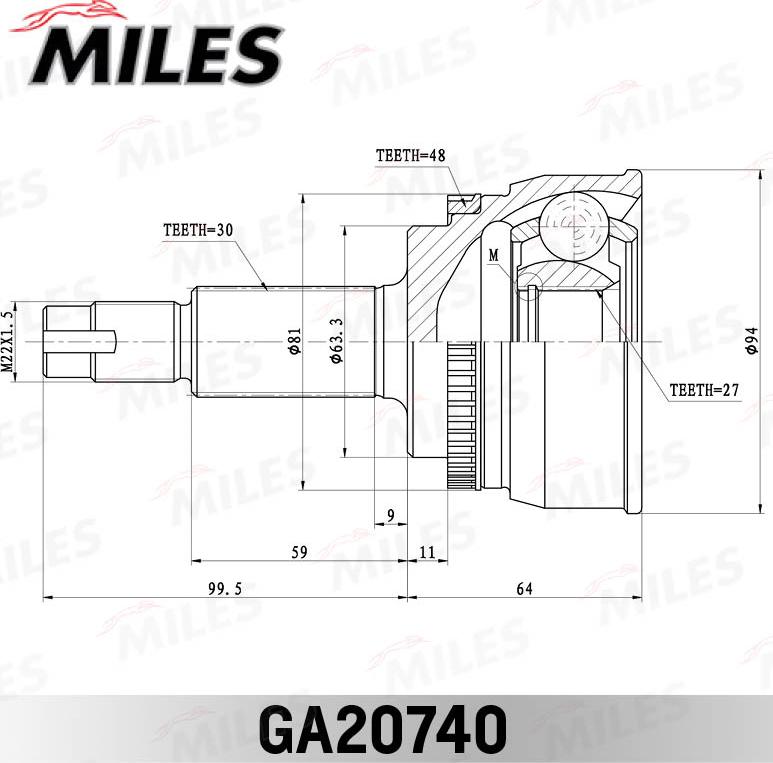 Miles GA20740 - Šarnīru komplekts, Piedziņas vārpsta www.autospares.lv