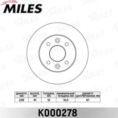 Miles K000278 - Bremžu diski www.autospares.lv