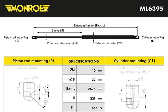 Monroe ML6395 - Gāzes atspere, Bagāžas / Kravas nodalījuma vāks autospares.lv