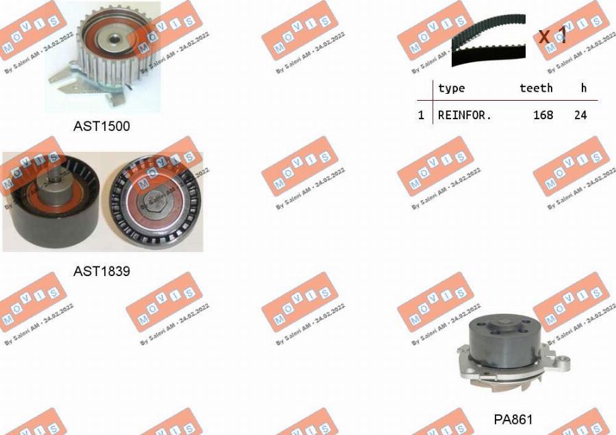 MOVIS ASTK0944PA - Водяной насос + комплект зубчатого ремня ГРМ www.autospares.lv