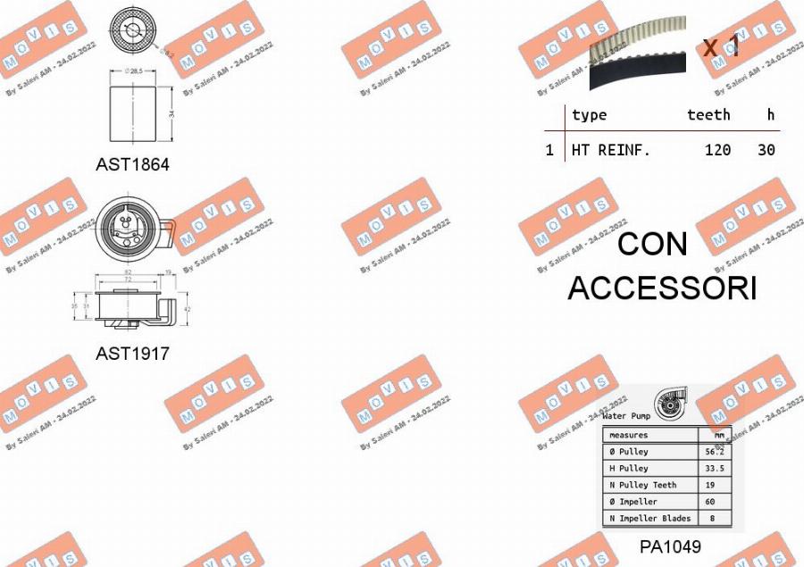 MOVIS ASTK0940PA2 - Водяной насос + комплект зубчатого ремня ГРМ www.autospares.lv