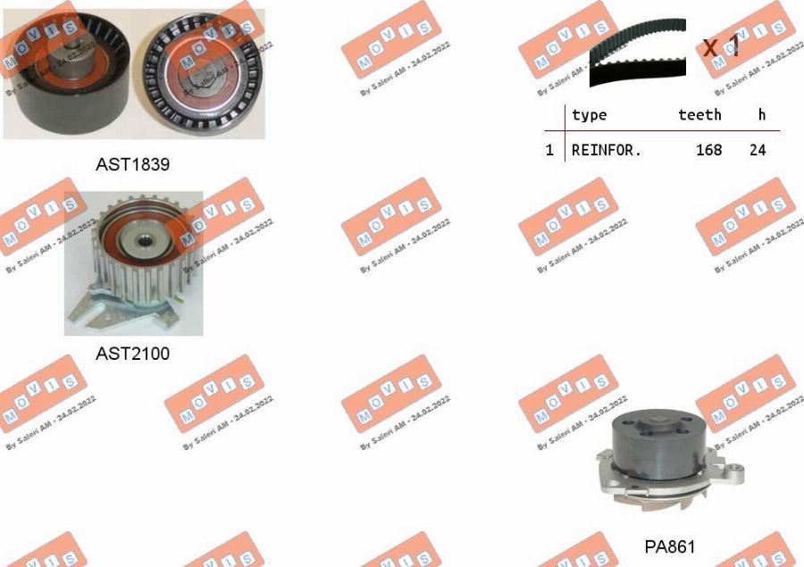 MOVIS ASTK0947PA - Водяной насос + комплект зубчатого ремня ГРМ www.autospares.lv