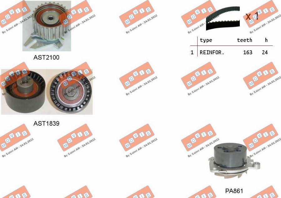 MOVIS ASTK0907PA - Водяной насос + комплект зубчатого ремня ГРМ www.autospares.lv