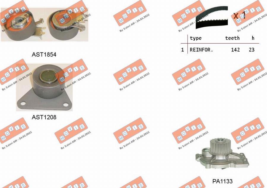 MOVIS ASTK0913PA - Водяной насос + комплект зубчатого ремня ГРМ www.autospares.lv