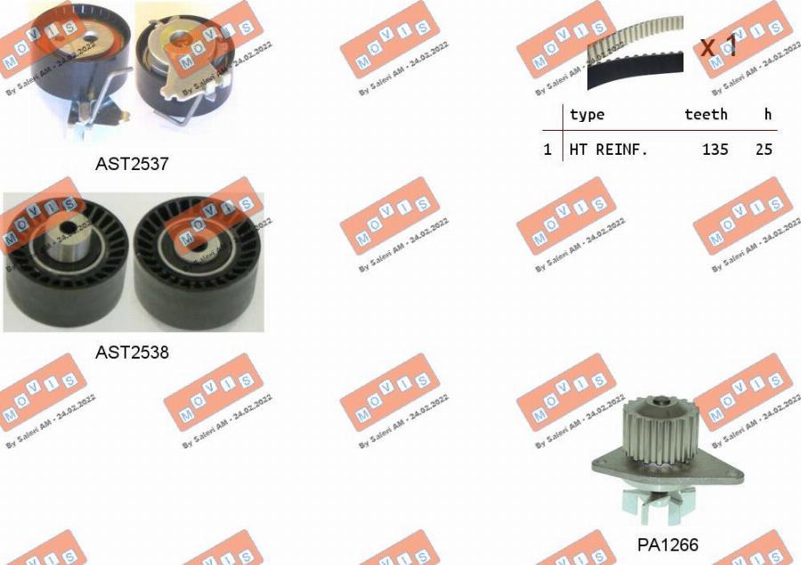 MOVIS ASTK1080PA - Водяной насос + комплект зубчатого ремня ГРМ www.autospares.lv