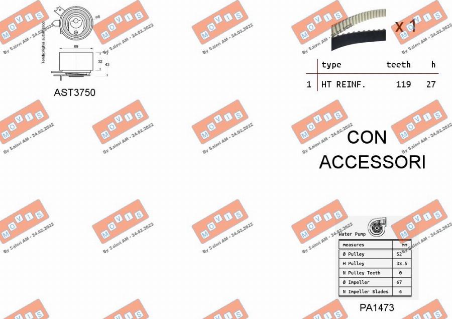 MOVIS ASTK1291PA - Ūdenssūknis + Zobsiksnas komplekts www.autospares.lv