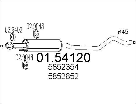 MTS 01.54120 - Vidējais izpl. gāzu trokšņa slāpētājs www.autospares.lv