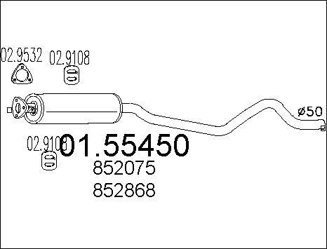 MTS 01.55450 - Vidējais izpl. gāzu trokšņa slāpētājs www.autospares.lv