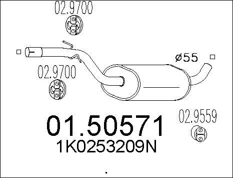 MTS 01.50571 - Vidējais izpl. gāzu trokšņa slāpētājs www.autospares.lv