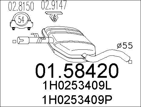 MTS 01.58420 - Vidējais izpl. gāzu trokšņa slāpētājs www.autospares.lv