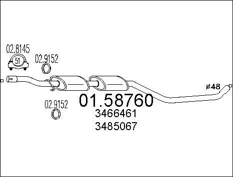 MTS 01.58760 - Vidējais izpl. gāzu trokšņa slāpētājs www.autospares.lv