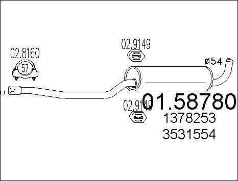 MTS 01.58780 - Vidējais izpl. gāzu trokšņa slāpētājs www.autospares.lv