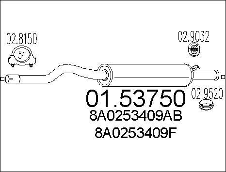 MTS 01.53750 - Vidējais izpl. gāzu trokšņa slāpētājs www.autospares.lv