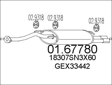 MTS 01.67780 - Izplūdes gāzu trokšņa slāpētājs (pēdējais) www.autospares.lv