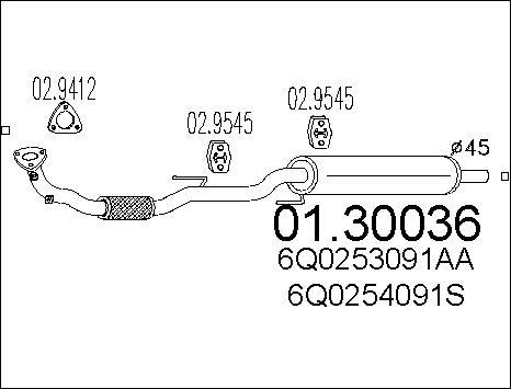 MTS 01.30036 - Izplūdes gāzu priekšslāpētājs www.autospares.lv