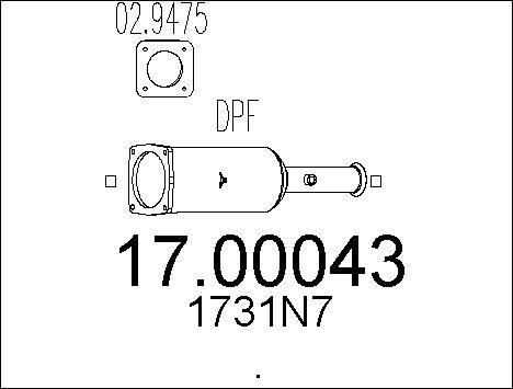 MTS 17.00043 - Nosēdumu / Daļiņu filtrs, Izplūdes gāzu sistēma www.autospares.lv