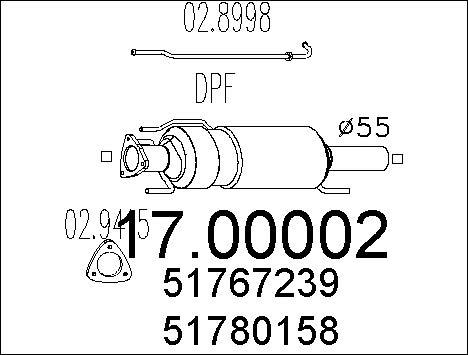 MTS 17.00002 - Nosēdumu / Daļiņu filtrs, Izplūdes gāzu sistēma www.autospares.lv