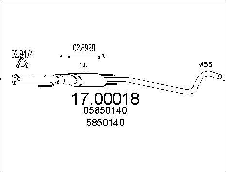 MTS 17.00018 - Nosēdumu / Daļiņu filtrs, Izplūdes gāzu sistēma autospares.lv