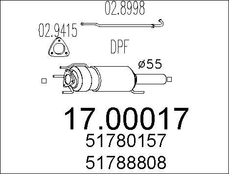 MTS 17.00017 - Nosēdumu / Daļiņu filtrs, Izplūdes gāzu sistēma www.autospares.lv