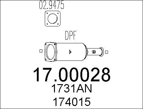 MTS 17.00028 - Nosēdumu / Daļiņu filtrs, Izplūdes gāzu sistēma autospares.lv