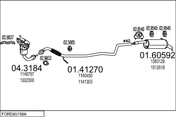 MTS FORD85799A017702 - Izplūdes gāzu sistēma www.autospares.lv