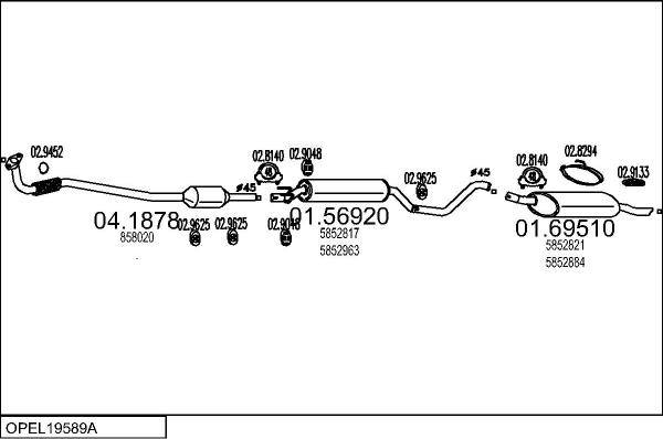 MTS OPEL19589A004077 - Izplūdes gāzu sistēma www.autospares.lv