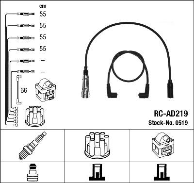 NGK 0519 - Augstsprieguma vadu komplekts www.autospares.lv