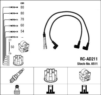 NGK 0511 - Augstsprieguma vadu komplekts www.autospares.lv