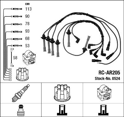 NGK 0524 - Augstsprieguma vadu komplekts www.autospares.lv