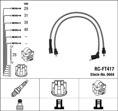 NGK 0664 - Augstsprieguma vadu komplekts www.autospares.lv