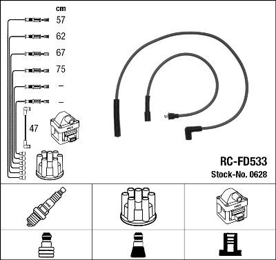 NGK 0628 - Augstsprieguma vadu komplekts www.autospares.lv