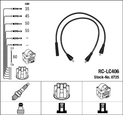 NGK 0725 - Augstsprieguma vadu komplekts www.autospares.lv