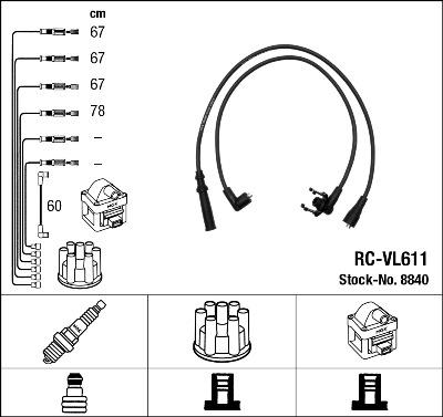 NGK 8840 - Augstsprieguma vadu komplekts autospares.lv