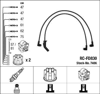 NGK 7406 - Augstsprieguma vadu komplekts www.autospares.lv