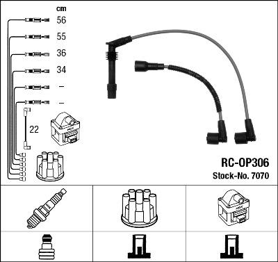 NGK 7070 - Augstsprieguma vadu komplekts www.autospares.lv