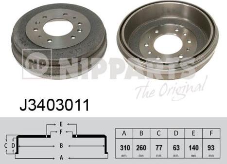 Nipparts J3403011 - Bremžu trumulis www.autospares.lv