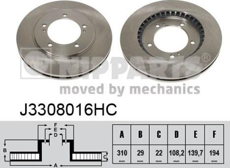 Nipparts J3308016HC - Bremžu diski www.autospares.lv