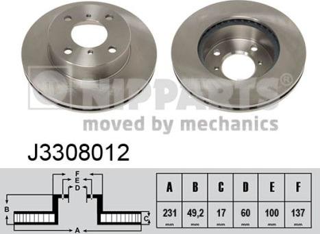 Nipparts J3308012 - Bremžu diski www.autospares.lv