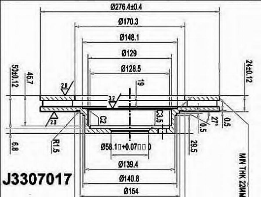 Nipparts J3307017 - Bremžu diski www.autospares.lv