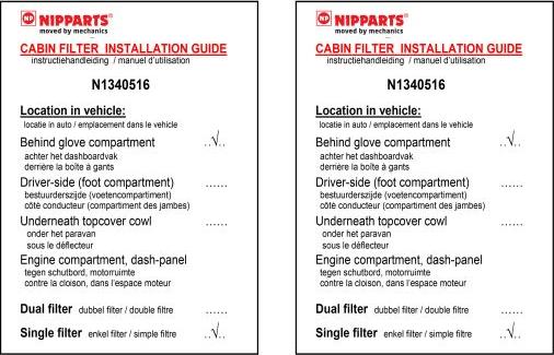 Nipparts N1340516 - Filtrs, Salona telpas gaiss www.autospares.lv