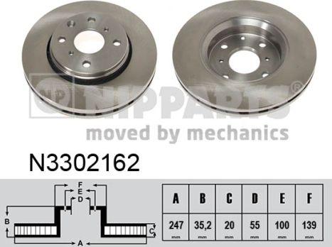 Nipparts N3302162 - Тормозной диск www.autospares.lv