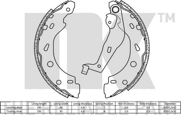 NK 2733671 - Комплект тормозных колодок, барабанные www.autospares.lv