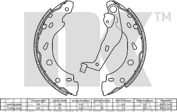 NK 2733863 - Комплект тормозных колодок, барабанные www.autospares.lv